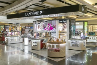 Lancome brands on display Duty Free shopping area in departures lounge area, Terminal 5, London