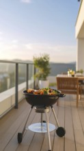 Cooking vegetables on grill on the balcony, healthy lifestyle, vegetarian barbeque, leisure time in