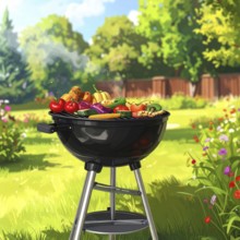 Cooking vegetables on grill outdoors, healthy lifestyle with healthy food, close up of grill with