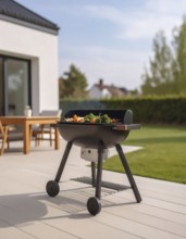 Cooking vegetables on grill outdoors, healthy lifestyle with healthy food, close up of grill with