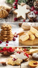 Collage of Christmas cookies and sweets, variation of sweet desserts, lots of unhealthy calories,