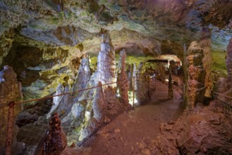 Nebelhöhle, stalactite cave in the Swabian Jura, stalactites, stalactite forest, interior view,