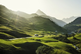 Mountain landscape, sunrise, Hochtannbergpass, Biberkopf, Warth, Bregenzerwald, Vorarlberg, Alps,