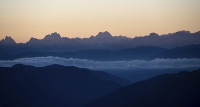 Mountain panorama at sunset, Stubai Alps, South Tyrol, Italy