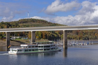 Marina, excursion ship, Talbrücke, Sondern, Olpe, Biggesee, Sauerland, North Rhine-Westphalia,