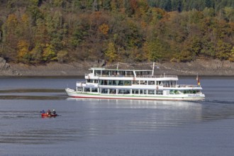 Excursion boat, Biggesee near Sondern, Olpe, Sauerland, North Rhine-Westphalia, Germany
