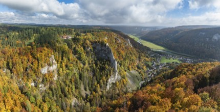 Aerial view, panorama from the viewpoint, shovels and Hausen Castle, also known as the Hausen