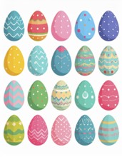 Set of easter eggs flat design on white background, abstract vector wallpaper illustration, banner