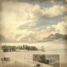 Grunge old public newspaper, texture background wallpaper illustration, vintage tattered yellow