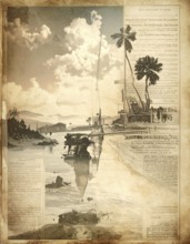 Grunge old public newspaper, texture background wallpaper illustration, vintage tattered yellow