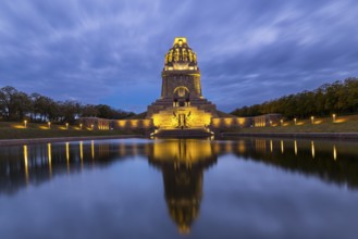 Monument to the Battle of the Nations, Lake of Tears, Blue Hour, Leipzig, Saxony, Germany