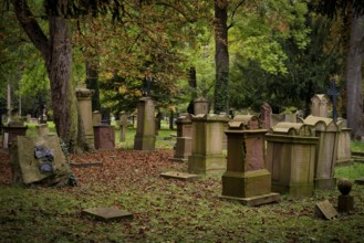 Gravestones, grave, graves, Hoppenlauf cemetery, oldest preserved cemetery in Stuttgart, autumn