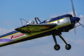 A Jakovlev Jak-55 with the registration LY-AGL during a flight demonstration as part of an air show