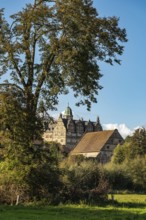 View of Hämelschenburg Castle, a moated castle and major work of the Weser Renaissance, near