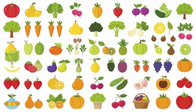 Spring and summer fruit and vegetable element set, vector illustration, AI generated