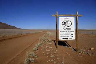 Namtib Biosphere Reserve sign on the D707, Tiras Mountains, Karas Region, Namibia