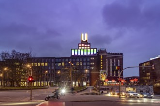 Dortmund landmark U, centre for art and creativity in the former Union Brewery at dusk, Dortmund,