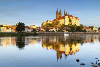 View of Albretsburg Castle and Meissen Cathedral, St. Johannis and St. Donatus, Reflection in the