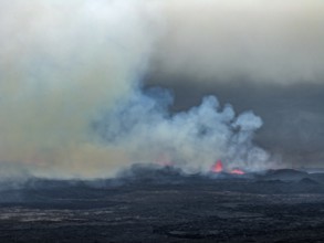 Lava, lava field, ash cloud, volcanic eruption, Sundhnúkur crater chain, July 2025, Reykjanes