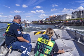 THW multi-purpose boats during a training trip on the Rhine, near Düsseldorf, of the Water Hazards