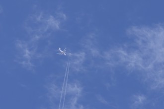Two airliners Airbus A380 jet passenger aircraft of Emirates airlines and a Boeing 737 of Norweign