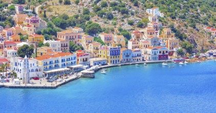 Gialos harbour, high angle view, Symi Island, Dodecanese Islands, Greece
