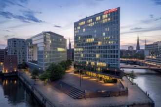 Aerial view of the Spiegel building at Ericusspitze in Hamburg's HafenCity in the Brooktorkai