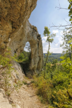 Teufelstorffelsen, Jura rock, gate-like breakthrough, stairs, natural monument between Gammertingen