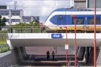 Cycle path in the east of Utrecht, subway of the railway line, at Utrecht-Lunetten station,