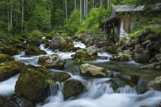 Golling watermill. Traditional mill in an alpine landscape, Golling an der Salzach, Austria