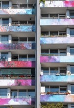 High-rise residential building, in Essen-Steele, with colourfully designed façade, balcony