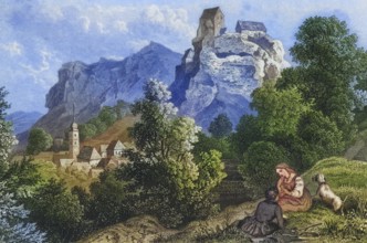 Castle and town of Pottenstein, climatic health resort, Franconian Switzerland, around 1850,