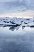 Jökulsarlon, icebergs, ice, glacial lake, Vatnajökull Glacier, winter, snow, sunset, Iceland*