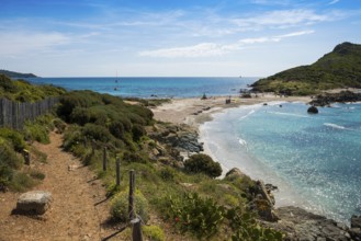 Picturesque coastal hiking trail and wild beach, Sentier du littoral, Plage Ranc, Cap Taillat,