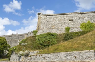 Walls of historic military fortress, The Royal Citadel, city of Plymouth, Devon, England, UK