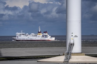 The North Sea car ferry Münsterland, departs from the ferry harbour of Eemshaven, in the Ems