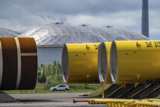 The seaport of Eemshaven, Julianahaven Basin, where the foundation structures, monopiles, for