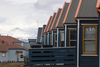 Colourful wooden houses in Riehe, Longyearbyen, Spitsbergen, Svalbard