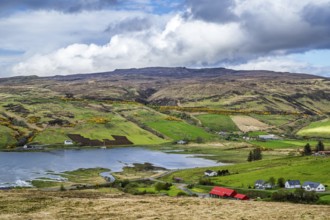 Farms over Loch Harport, Drynoch, Isle of Skye, Scotland, UK