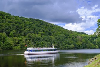 Excursion boat on the Rursee, Rursee boat trip, Rur dam, Rur reservoir, Einruhr, North Eifel,