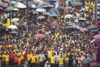 People from the Pnar community attend the Behdienkhlam festival in Jowai, India on July 14, 2025.