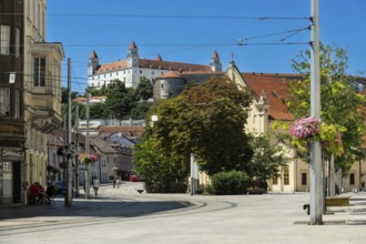 Capuchin monastery with a view of the castle in the city centre of Bratislava, Slovakia