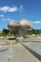 Freedom Square with a fountain in the shape of a lime blossom in Bratislava, Slovakia