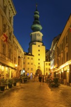 Night shot of St Michael's Gate (Michalská brána) in Bratislava, Slovakia