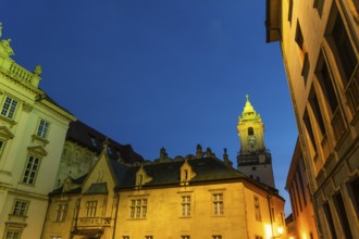 Night shot of Primitial Square with New and Old Town Hall and Primitial Palace in the historic