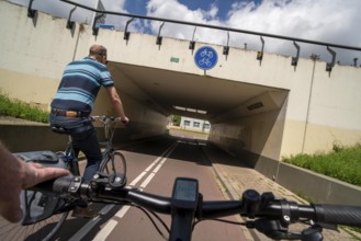 Roundabout in the Dutch city of Houten, the lanes for cars and bicycles are separated, the cycle