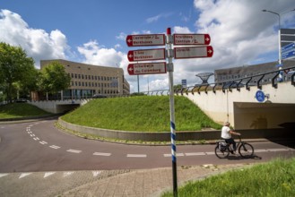 Roundabout in the Dutch city of Houten, the lanes for cars and bicycles are separated, the cycle