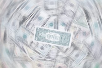 Various US dollar notes in a pile, banknotes