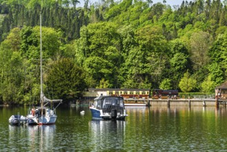 Boats on Windermere Lake, Fell Foot Park, Lake District, Cumbria, England, United Kingdom