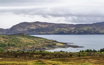 Farms over Loch Slapin, Isle of Skye, Scotland, UK